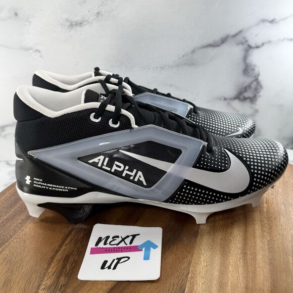 Men’s size 14 WIDE-Nike Alpha Menace 4 Pro Wide nby Black White Football Cleats - Picture 3 of 9